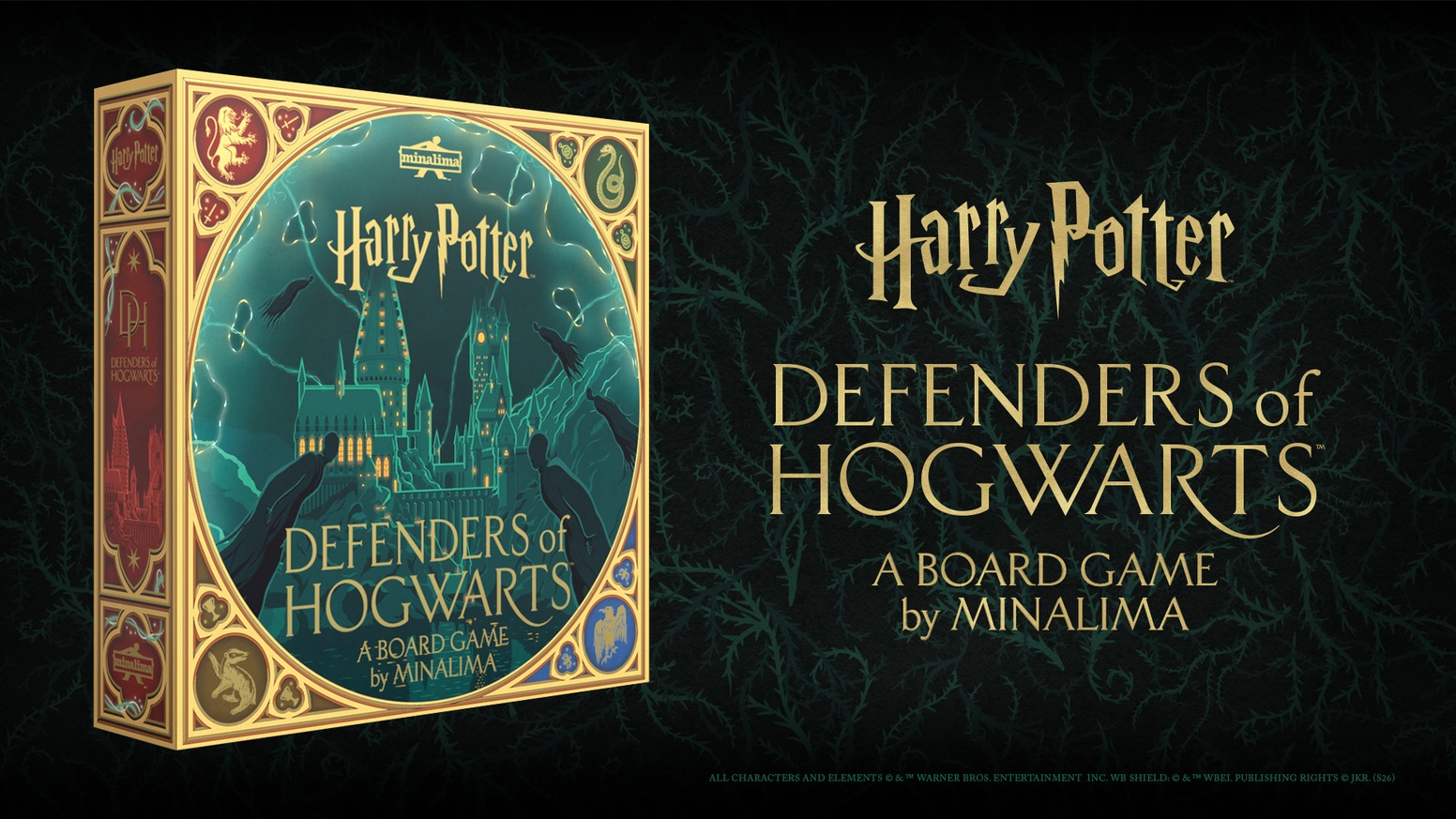 Harry Potter: Defenders of Hogwarts board game box by MinaLima